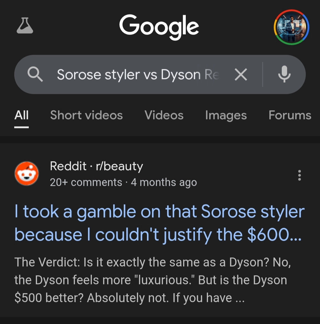 Google Search Page 1 Result showing Reddit post